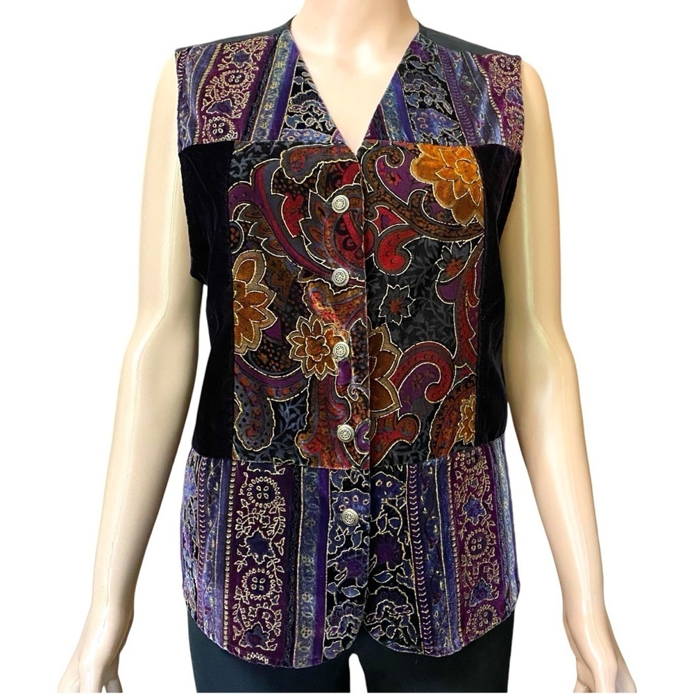 90s Velvet Floral Paisley Print Patchwork Vest